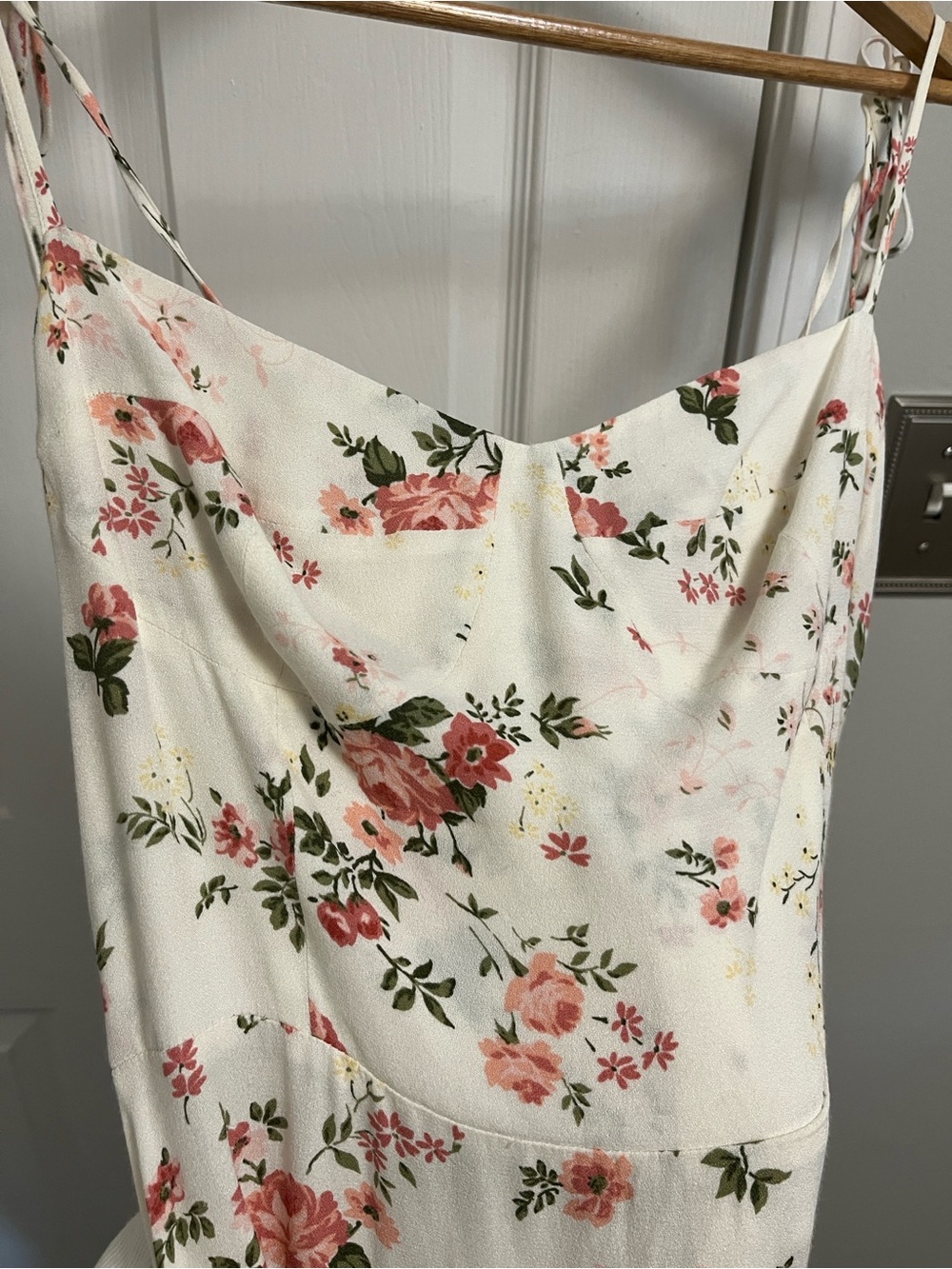 Reformation Cream Floral Slip Dress with Pink and Green Print